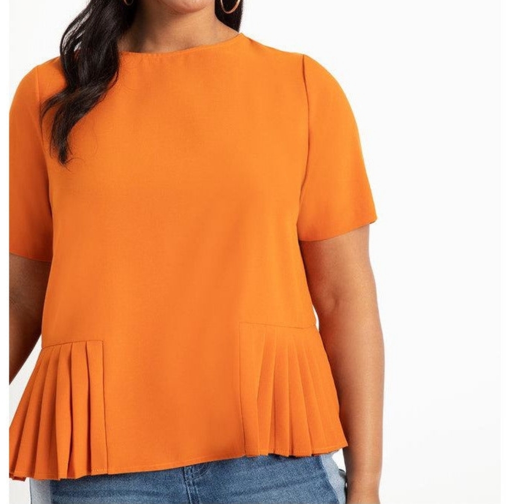 ELOQUII Rust Pleated Side Hem Flowy Crepe Blouse, Relaxed Fit, Plus Sz 28, EUC!